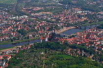 Aerial view of Meissen, Albrechtsburg and Meissen Cathedral on the river Elbe, Saxony, Germany,