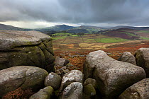 View from Over Owler Tor, an outcrop of gritstone. Peak District National Park, Debyshire, UK, October.