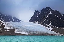 Coastal landscape with glacier, Madgalana's Bay,  Spitzbergen, Svalbard, Norway, July 2011