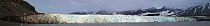 Panoramic landscape of the face of the 14th of July Glacier, Spitzbergen, Svalbard, Norway, July 2011.   Digital blend of images.