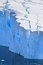 Face of a huge glacier with massive crevasses. Neko Harbour, Antarctic Peninsula, Antarctica, January.