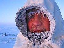 Portrait of wildlife cameraman Doug Allan in freezing conditions. Kong Karl's Land, Svalbard, Norway, March. Freeze frame book plate page 71. Model released.