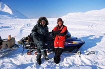 David Attenborough (left) and Doug Allan filming in Svalbard, Norway, for BBC Life of Mammals series, summer, Freeze Frame book plate page 7