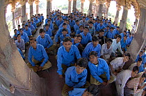 School pupils having lunch in a temple at Ranthambhore Fort, Ranthambhore National Park, Rajasthan, India, 2005