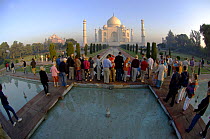 Fisheye view of tourists gathered at Taj Mahal at dawn, Uttar Pradesh, India, 2005