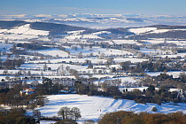 Winter landscape from the Malvern Hills looking across to the Black Mountains and the Brecon Beacons in the distance, Worcestershire, UK, December 2010