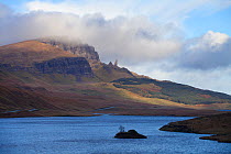 View of The Storr and The Old Man of Storr from across Loch Fada, Trotternish, Isle of Skye, Inner Hebrides,0 Scotland, UK, October 2010