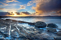 Coastal landscape at sunset, near Elgol, Isle of Skye, Inner Hebrides, Scotland, UK, October 2010