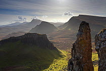 View of cliffs along the Trotternish landslip, Trotternish, Isle of Skye, Inner Hebrides. Scotland, UK, October 2010. Did you know? Trotternish landslip is the result of a landslide which is nearly 19...