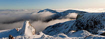 View from the summit of Braeriach and temperature inversion with summits of Sgòr an Lochain Uainewith (The Angel's Peak) and Cairn Toul beyond, Cairngorms NP, Scotland, October 2010. 2020VISION Exhib...