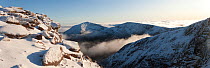 View from Braeriach in winter with with the summits of Sgòr an Lochain Uainewith and Cairn Toul beyond, Cairngorms NP, Scotland,