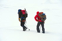 Climbers walking through snow in Northern Corries, Cairngorms NP, Scotland, UK, February 2010