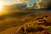 Scenic view of moorland from Stanage Edge, Peak District NP, August 2011