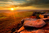 Scenic view from Higger Tor at sunset, Peak District NP, UK, September 2011