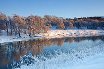 Partially frozen River Spey in winter, Cairngorms NP, Scotland, UK, December 2012