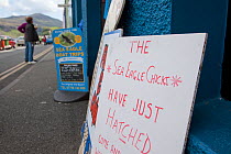 Sign announcing the hatching of White-tailed sea eagle chicks, Portree, Skye, Scotland, UK, June 2011