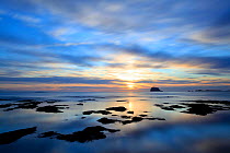 Bass Rock at dawn, North Berwick, Scotland, UK, August. 2020VISION Book Plate. Did you know? Approximately an eighth of the world's Northern gannet population breeds on Bass Rock.