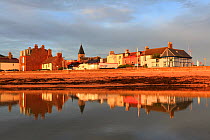 View over coastal town of North Berwick at dawn, Scotland, UK, August