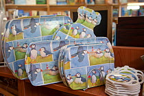 Puffin merchandise on sale at Scottish Seabird Centre, showing economic and educational benefits of presence of Bass Rock, North Berwick, Scotland, UK, August 2011