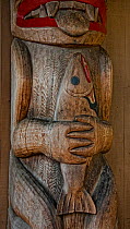 Totem Pole depicting an animal spirit of a salmon, Totem Heritage Centre, Ketchikan, Alaska, USA, September 2010