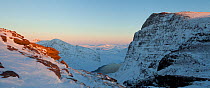 Panoramic view of Sgurr an Fhidhleir and Lochan Tuath, seen from Ben More Coigach, Wester Ross, UK, December 2010