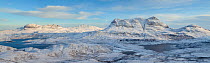 View from Stac Pollaidh towards Cul Mor and Suilven in winter, Coigach, Wester Ross, Scotland, UK, December 2010