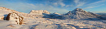 Panoramic view of Cul Mor and Cul Beag in winter, Coigach, Wester Ross, Scotland, UK, December 2010