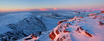 View from Sgurr an Fhidhleir towards Stac Pollaidh at sunset, Coigach, Wester Ross, Scotland, UK, December 2010