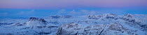 Panoramic view from Sgurr an Fhidhleir towards Stac Pollaidh at sunset, Coigach, Wester Ross, Scotland, UK, December 2010