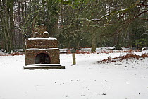 Portuguese Fireplace, memorial to a Portuguese army unit that helped to produce timber for the war effort during the First World War, New Forest National Park, Hampshire, UK, February 2009
