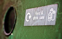 Food and drink can recycling shoot at a recycling centre, Stroud, Gloucestershire, UK, February 2008.