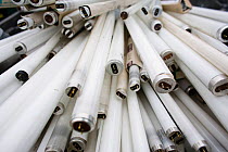 Close up of fluorescent light tubes at a recycling centre, Stroud, Gloucestershire, UK, February 2008.