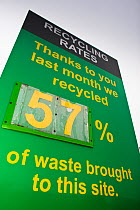 Recycling percentage rates information sign at a recycling centre, Stroud, Gloucestershire, UK, February 2008.