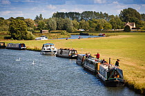 Canal and motor Boats on River Thames at Lechlade, Oxfordshire, UK, July 2008.