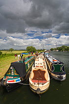 Canal boats moored up on the Stroudwater navigation, Saul Canal Festival, Gloucestershire, UK, July 2008.