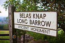 Belas Knap Long Barrow ancient monument information sign, Winchcombe, Gloucestershire, UK, June 2009.
