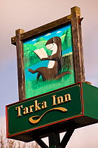 Close up of the Tarka Inn information pub sign on the The Tarka Trail cycle path, Devon, UK, March 2010.