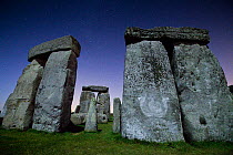 Close up of Stonehenge stones at night, Wiltshire, England, UK, September 2009.