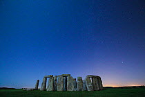 Stonehenge stones from a distance at night, Wiltshire, England, UK, September 2009.