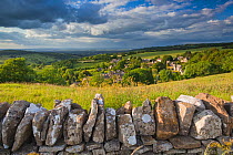 Dry stone wall and countryside, Snowshill, Cotswolds, UK, June 2011.