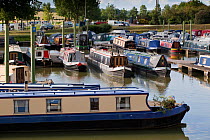 Canal boats moored up at the Tewkesbury Marina, Gloucestershire, UK, June 2011.
