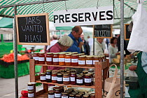 Preserves for sale at Cirencester Farmers Market, Cirencester, Gloucestershire, UK, July 2011.