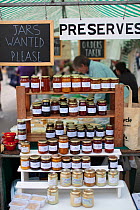 Preserves for sale at Cirencester Farmers Market, Cirencester, Gloucestershire, UK, July 2011.