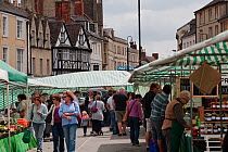 Market stalls at Cirencester Farmers Market, Cirencester, Gloucestershire, UK, July 2011.