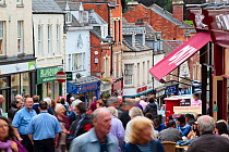 People in busy shopping street on market day, Stroud Town Centre, Gloucestershire, UK, August, 2011.