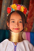Long necked girl with neck rings belonging to Padaung Tribe, Thailand