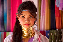 Long necked young woman with neck rings, belonging to Padaung Tribe, Thailand