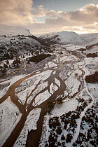 Aerial view over Glenfeshie in winter, Cairngorms National Park, Scotland, UK, January 2012