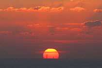 Sunset over Morecambe Bay, seen from Warton Crag, Lancashire, England, UK, February