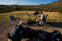 Gavin Thurston and Howard Bourne, filming Harvester ants in Arizona, with 'Frankencam', specialised camera equipement for filming ants.